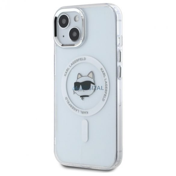 Karl Lagerfeld KLHMP15MHLSCHH IML Metal Choupette Head Carcasă tare compatibilă MagSafe pentru iPhone 15 Plus - alb