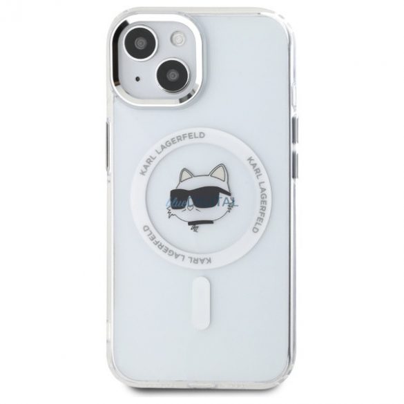 Karl Lagerfeld KLHMP15MHLSCHH IML Metal Choupette Head Carcasă tare compatibilă MagSafe pentru iPhone 15 Plus - alb