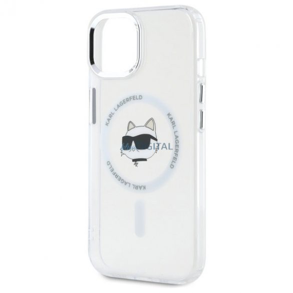 Karl Lagerfeld KLHMP15MHLSCHH IML Metal Choupette Head Carcasă tare compatibilă MagSafe pentru iPhone 15 Plus - alb