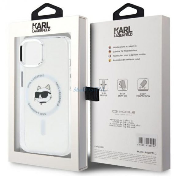 Karl Lagerfeld KLHMP15MHLSCHH IML Metal Choupette Head Carcasă tare compatibilă MagSafe pentru iPhone 15 Plus - alb