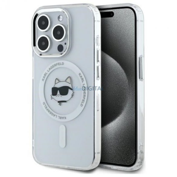 Karl Lagerfeld KLHMP15LHLSCHH IML Metal Choupette Head Carcasă tare compatibilă MagSafe pentru iPhone 15 Pro - alb