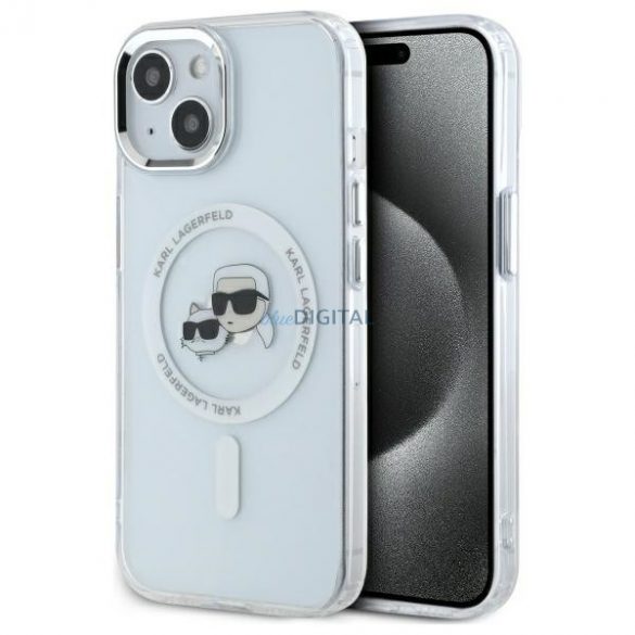 Karl Lagerfeld KLHMP14SHLSKCH IML Metal Karl&Choupette Head Carcasă tare compatibilă MagSafe pentru iPhone 14 - alb