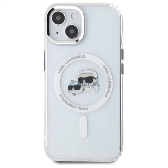 Karl Lagerfeld KLHMP15SHLSKCH IML Metal Karl&Choupette Head Carcasă tare compatibilă MagSafe pentru iPhone 15 - alb