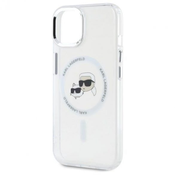 Karl Lagerfeld KLHMP15SHLSKCH IML Metal Karl&Choupette Head Carcasă tare compatibilă MagSafe pentru iPhone 15 - alb