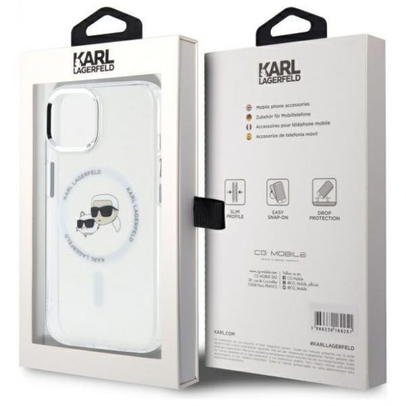 Karl Lagerfeld KLHMP15SHLSKCH IML Metal Karl&Choupette Head Carcasă tare compatibilă MagSafe pentru iPhone 15 - alb