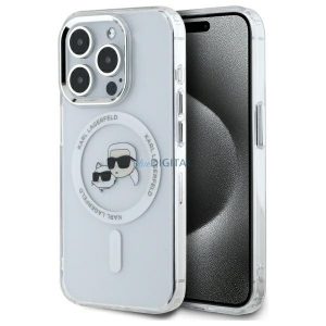 Karl Lagerfeld KLHMP15LHLSKCH IML Metal Karl&Choupette Head Carcasă tare compatibilă MagSafe pentru iPhone 15 Pro - alb