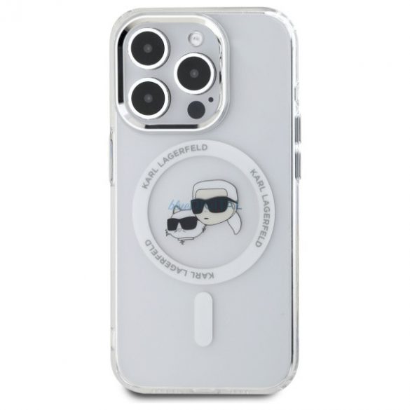 Karl Lagerfeld KLHMP15LHLSKCH IML Metal Karl&Choupette Head Carcasă tare compatibilă MagSafe pentru iPhone 15 Pro - alb