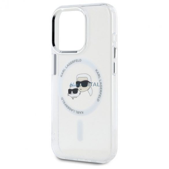 Karl Lagerfeld KLHMP15LHLSKCH IML Metal Karl&Choupette Head Carcasă tare compatibilă MagSafe pentru iPhone 15 Pro - alb