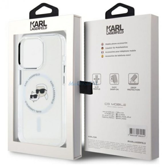 Karl Lagerfeld KLHMP15LHLSKCH IML Metal Karl&Choupette Head Carcasă tare compatibilă MagSafe pentru iPhone 15 Pro - alb