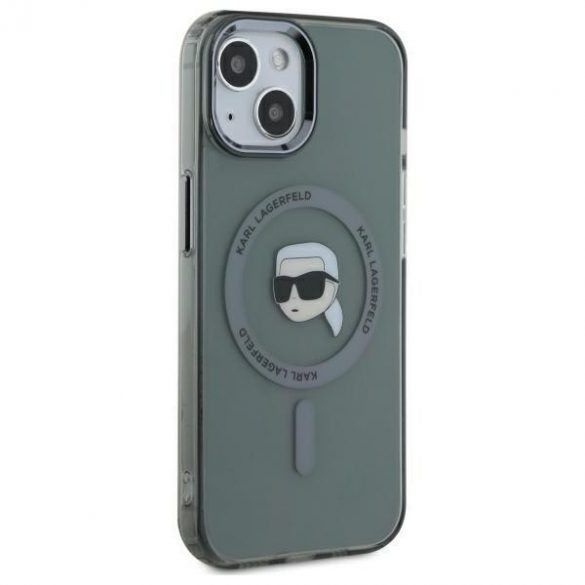 Karl Lagerfeld KLHMP15SHLSKIK IML Metal Karl Head Carcasă tare compatibilă MagSafe pentru iPhone 15 - gri transparent