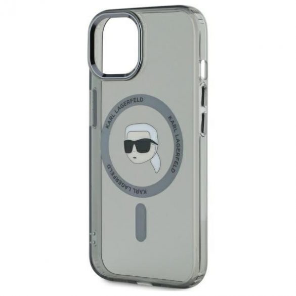 Karl Lagerfeld KLHMP15SHLSKIK IML Metal Karl Head Carcasă tare compatibilă MagSafe pentru iPhone 15 - gri transparent