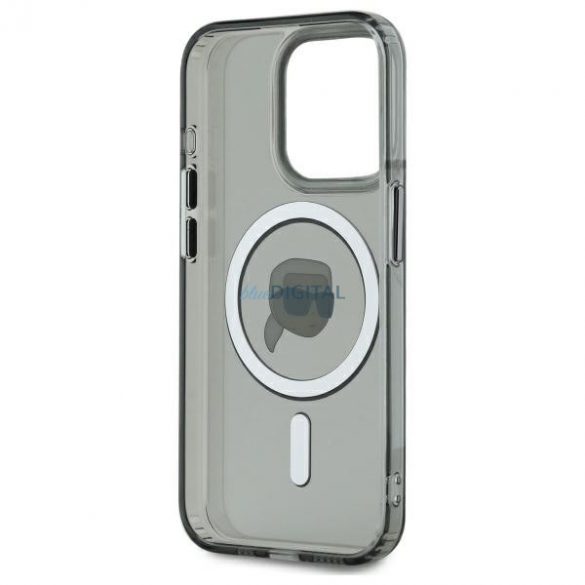 Karl Lagerfeld KLHMP15LHLSKIK IML Metal Karl Head Carcasă tare compatibilă MagSafe pentru iPhone 15 Pro - gri transparent