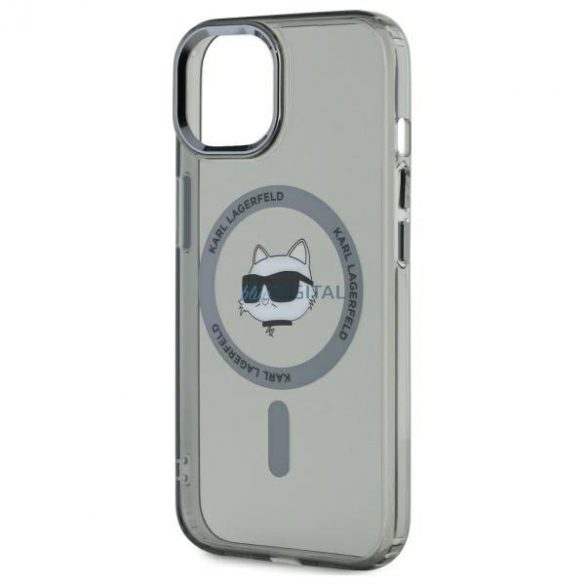 Karl Lagerfeld KLHMP15SHLSCHK IML Metal Choupette Head Carcasă tare compatibilă MagSafe pentru iPhone 15 - gri transparent