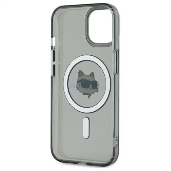 Karl Lagerfeld KLHMP15SHLSCHK IML Metal Choupette Head Carcasă tare compatibilă MagSafe pentru iPhone 15 - gri transparent