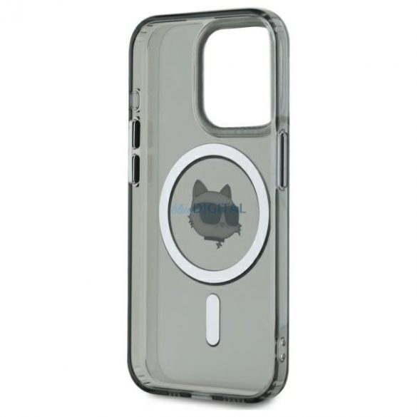 Karl Lagerfeld KLHMP15LHLSCHK IML Metal Choupette Head Carcasă tare compatibilă MagSafe pentru iPhone 15 Pro - gri transparent