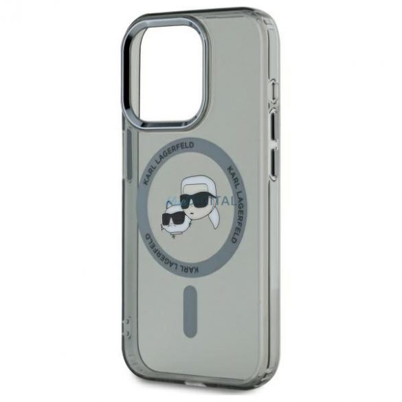 Karl Lagerfeld KLHMP15LHLSKCK IML Metal Karl&Choupette Head Carcasă tare compatibilă MagSafe pentru iPhone 15 Pro - gri transparent