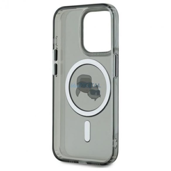 Karl Lagerfeld KLHMP15LHLSKCK IML Metal Karl&Choupette Head Carcasă tare compatibilă MagSafe pentru iPhone 15 Pro - gri transparent