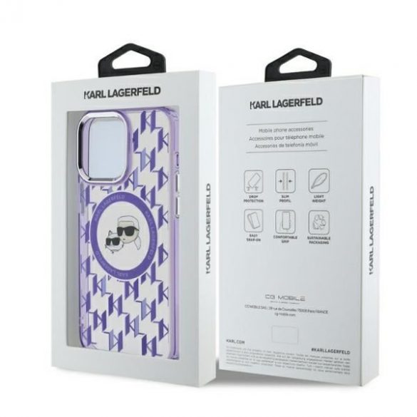 Karl Lagerfeld KLHMP15LHMCKMHU IML Monogramă Karl&Choupette Head Husă MagSafe iPhone 15 Pro - violet