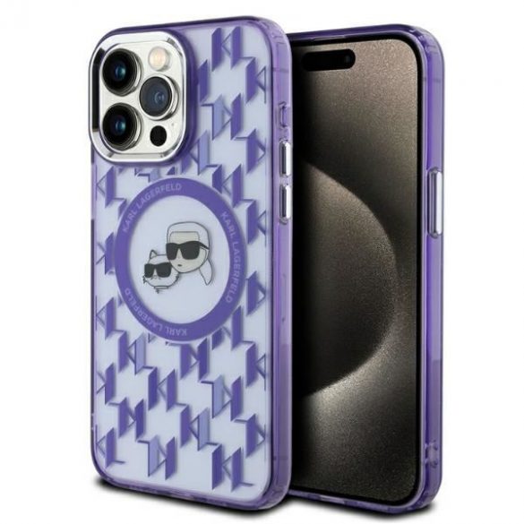 Karl Lagerfeld KLHMP15XHMCKMHU IML Monogramă Karl&Choupette Head Husă MagSafe iPhone 15 Pro Max - violet