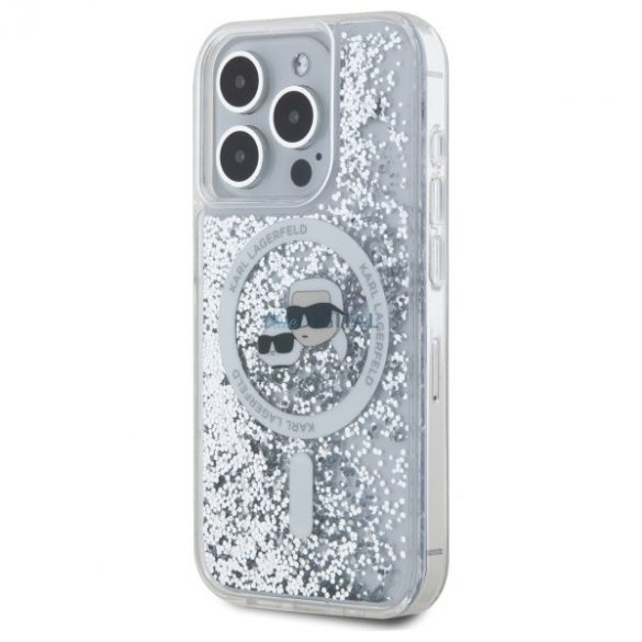 Karl Lagerfeld KLHMP15LLLLGKCSGH Liquid Glitter Karl&Choupette Head Carcasă tare compatibilă MagSafe pentru iPhone 15 Pro - transparentă