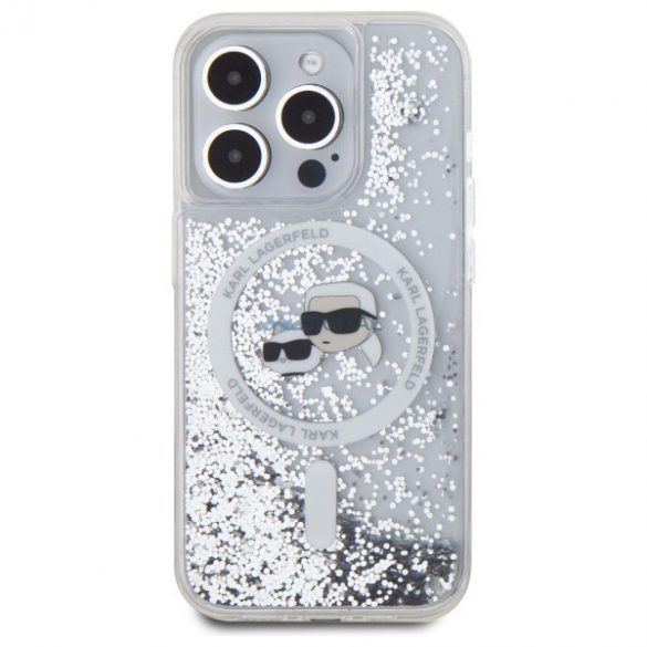 Karl Lagerfeld KLHMP15LLLLGKCSGH Liquid Glitter Karl&Choupette Head Carcasă tare compatibilă MagSafe pentru iPhone 15 Pro - transparentă