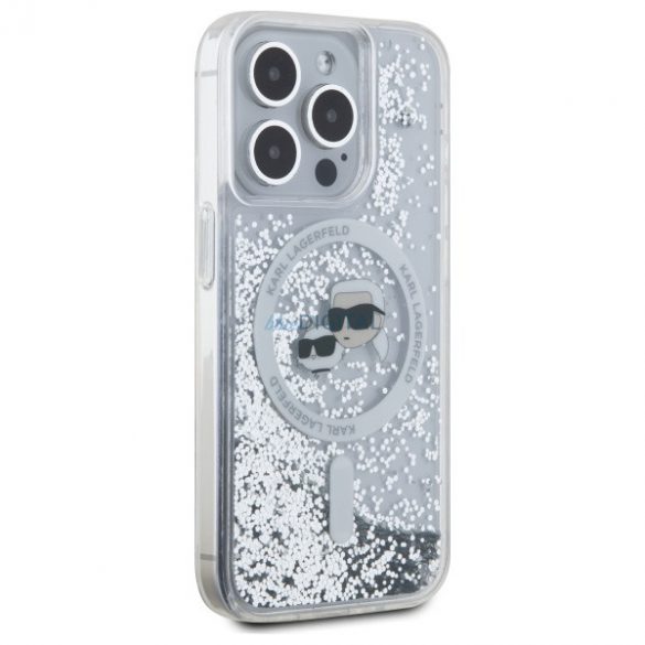 Karl Lagerfeld KLHMP15LLLLGKCSGH Liquid Glitter Karl&Choupette Head Carcasă tare compatibilă MagSafe pentru iPhone 15 Pro - transparentă