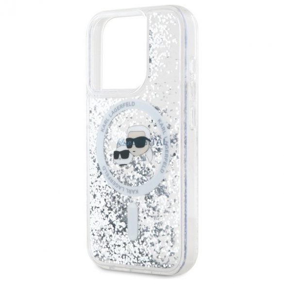 Karl Lagerfeld KLHMP15LLLLGKCSGH Liquid Glitter Karl&Choupette Head Carcasă tare compatibilă MagSafe pentru iPhone 15 Pro - transparentă