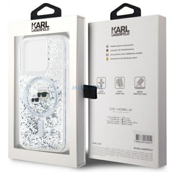 Karl Lagerfeld KLHMP15LLLLGKCSGH Liquid Glitter Karl&Choupette Head Carcasă tare compatibilă MagSafe pentru iPhone 15 Pro - transparentă