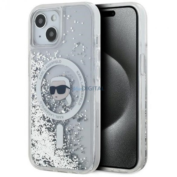 Karl Lagerfeld KLHMP15SLGKISGH iPhone 15 / 14 / 13 Carcasă rigidă de 6,1 inchi transparentă Liquid Glitter Karl Head Magsafe