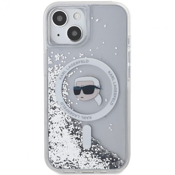 Karl Lagerfeld KLHMP15SLGKISGH iPhone 15 / 14 / 13 Carcasă rigidă de 6,1 inchi transparentă Liquid Glitter Karl Head Magsafe