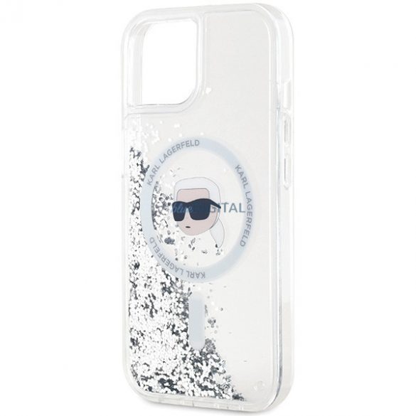 Karl Lagerfeld KLHMP15SLGKISGH iPhone 15 / 14 / 13 Carcasă rigidă de 6,1 inchi transparentă Liquid Glitter Karl Head Magsafe