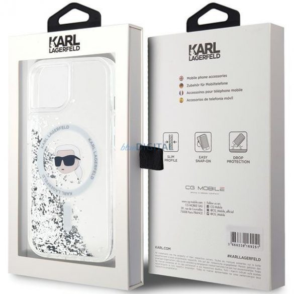 Karl Lagerfeld KLHMP15SLGKISGH iPhone 15 / 14 / 13 Carcasă rigidă de 6,1 inchi transparentă Liquid Glitter Karl Head Magsafe