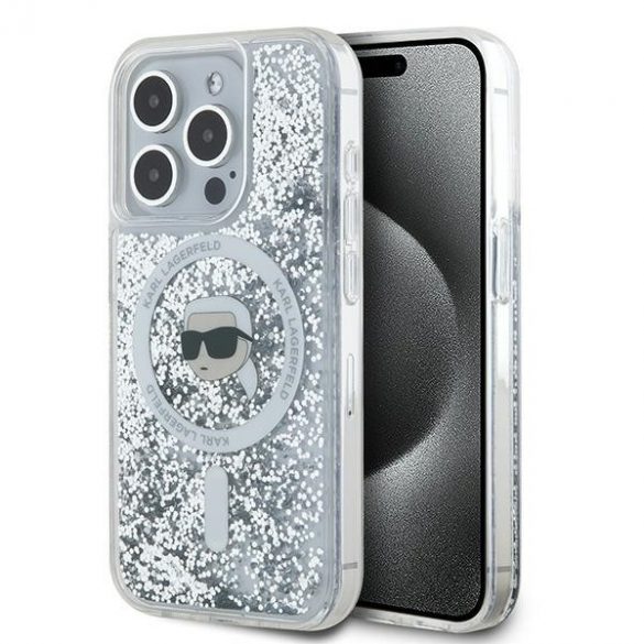 Karl Lagerfeld KLHMP15LLGKISGH iPhone 15 Pro 6.1" Hardcase transparent Liquid Glitter Karl Head Magsafe