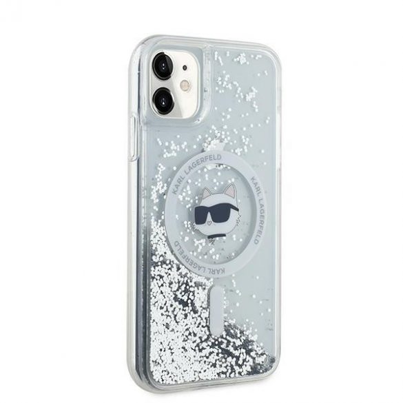 Karl Lagerfeld KLHMN61LGCHSGH Liquid Glitter Choupette Head MagSafe-kompatibilis tok iPhone 11 / Xr - átlátszó