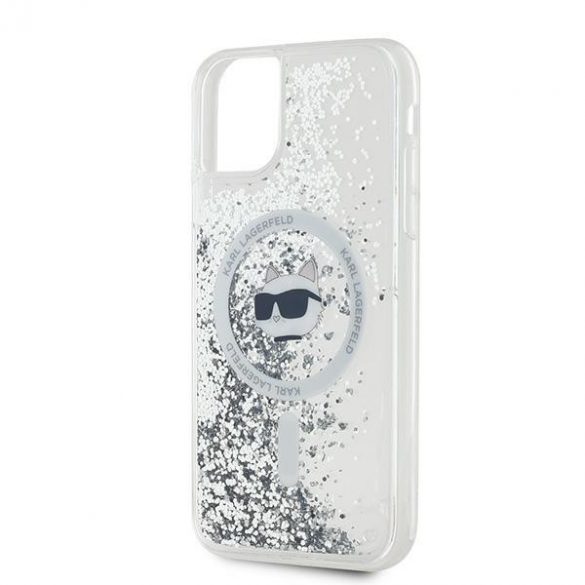 Karl Lagerfeld KLHMN61LGCHSGH Liquid Glitter Choupette Head MagSafe-kompatibilis tok iPhone 11 / Xr - átlátszó