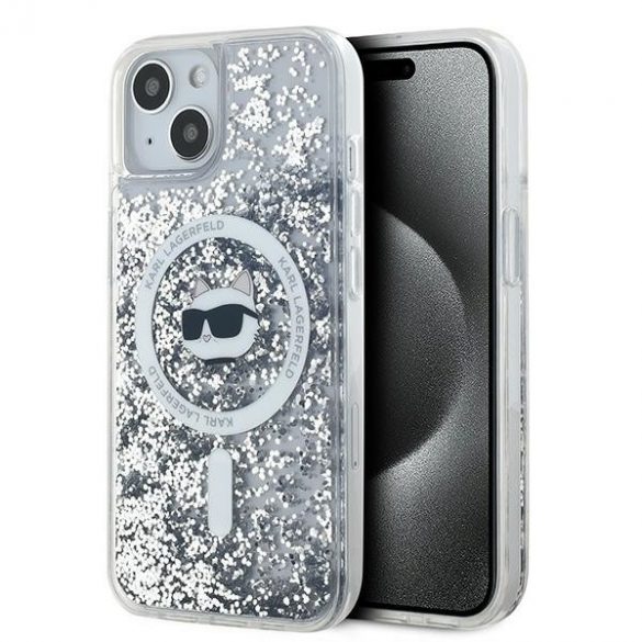 Karl Lagerfeld KLHMP13MLGCHSGH Liquid Glitter Choupette Head MagSafe-kompatibilis tok iPhone 13 - átlátszó