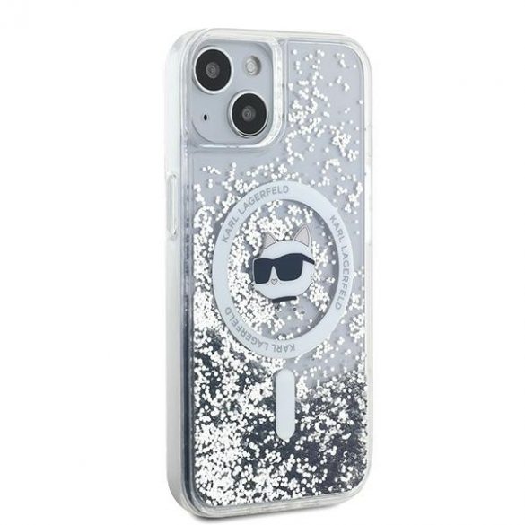 Karl Lagerfeld KLHMP13MLGCHSGH Liquid Glitter Choupette Head MagSafe-kompatibilis tok iPhone 13 - átlátszó