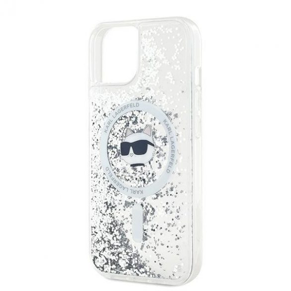 Karl Lagerfeld KLHMP13MLGCHSGH Liquid Glitter Choupette Head MagSafe-kompatibilis tok iPhone 13 - átlátszó