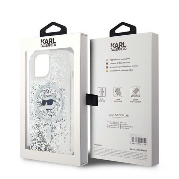 Karl Lagerfeld KLHMP13MLGCHSGH Liquid Glitter Choupette Head MagSafe-kompatibilis tok iPhone 13 - átlátszó