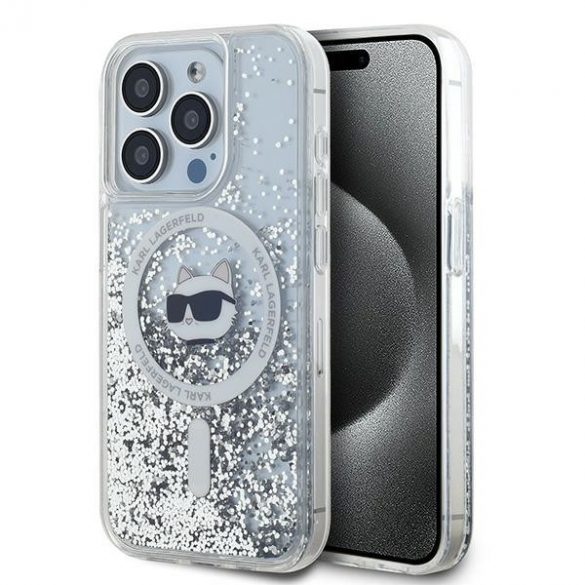 Karl Lagerfeld KLHMP13LLGCHSGH Liquid Glitter Choupette Head MagSafe-kompatibilis tok iPhone 13 / 13 Pro - átlátszó