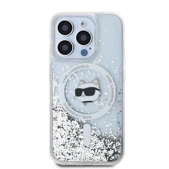 Karl Lagerfeld KLHMP13LLGCHSGH Liquid Glitter Choupette Head MagSafe-kompatibilis tok iPhone 13 / 13 Pro - átlátszó