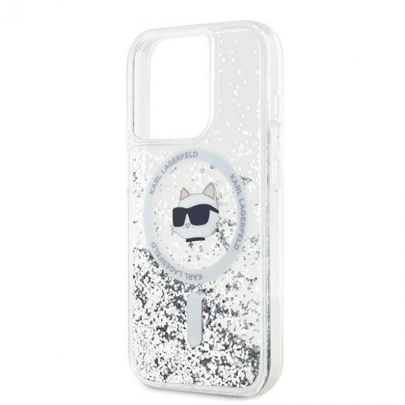 Karl Lagerfeld KLHMP13LLGCHSGH Liquid Glitter Choupette Head MagSafe-kompatibilis tok iPhone 13 / 13 Pro - átlátszó