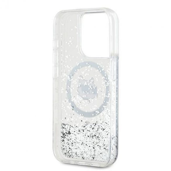 Karl Lagerfeld KLHMP13LLGCHSGH Liquid Glitter Choupette Head MagSafe-kompatibilis tok iPhone 13 / 13 Pro - átlátszó