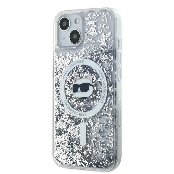 Karl Lagerfeld KLHMP14SLGCHSGH iPhone 14 / 15 / 13 Carcasă rigidă de 6,1 inchi transparentă Liquid Glitter Choupette Head Magsafe