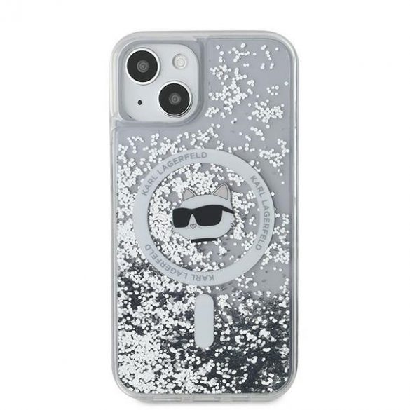 Karl Lagerfeld KLHMP14SLGCHSGH iPhone 14 / 15 / 13 Carcasă rigidă de 6,1 inchi transparentă Liquid Glitter Choupette Head Magsafe