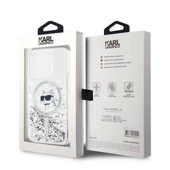 Karl Lagerfeld KLHMP15LLGCHSGH iPhone 15 Pro 6,1 inchi hardcase transparent Liquid Glitter Choupette Head Magsafe