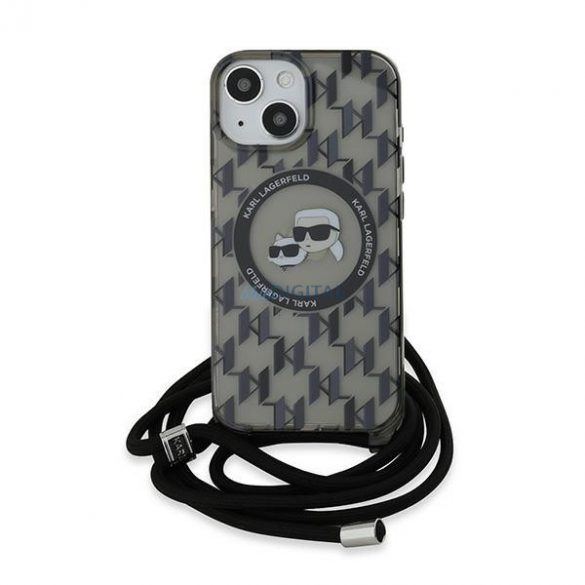 Karl Lagerfeld KLHMP15SHCKCKLCK iPhone 15 / 14 / 13 6.1" carcasă rigidă/neagră IML Crossbody Monogram Karl & Choupette Head MagSafe