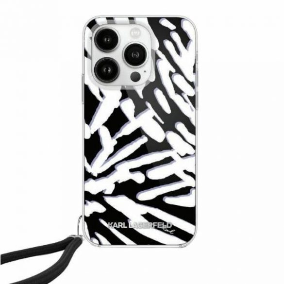 Karl Lagerfeld KLHCP15SHZBPKCCK iPhone 15 / 14 / 13 6.1" carcasa rigidă/neagră IML Zebra Pattern & Cord