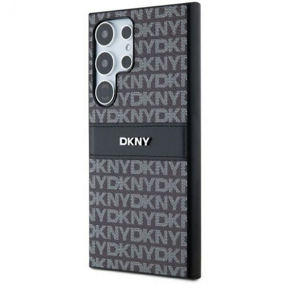 DKNY DKHCS24LPRTHSLK S24 Ultra S928 carcasă rigidă/neagră din piele cu dungi mono și logo metalic