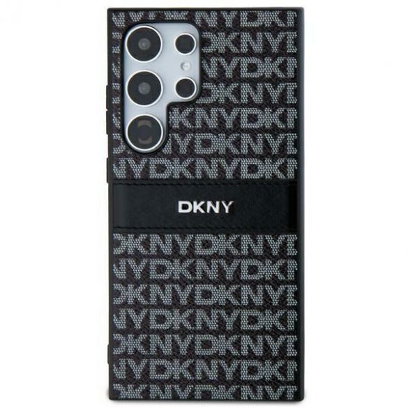 DKNY DKHCS24LPRTHSLK S24 Ultra S928 carcasă rigidă/neagră din piele cu dungi mono și logo metalic